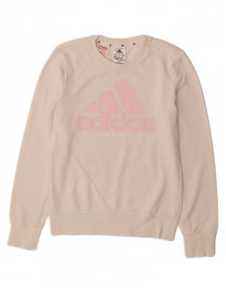 Felpa grafica per ragazze ADIDAS, maglione 11-12 anni, cotone bianco