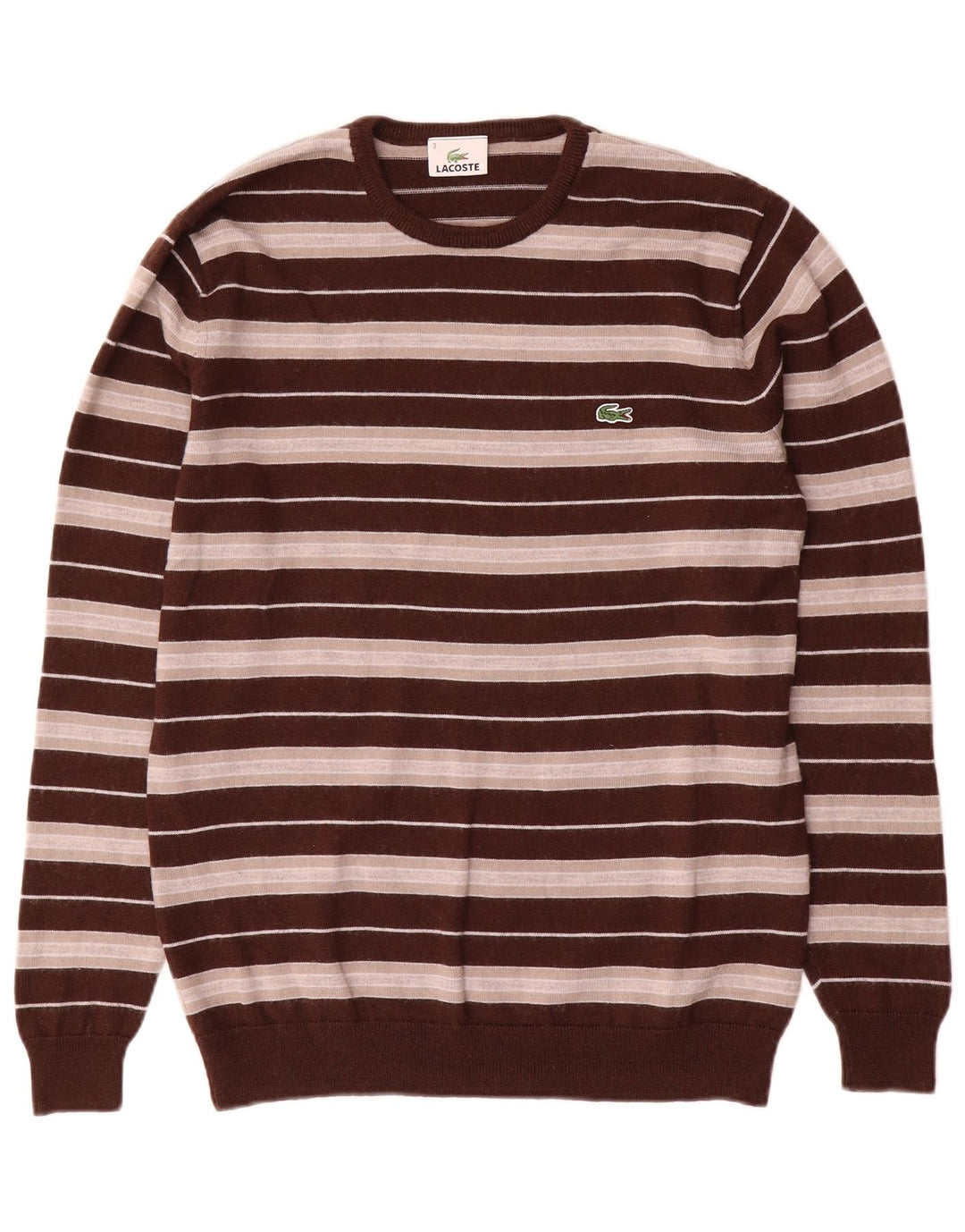 Maglione maglione girocollo da uomo Lacoste taglia 3 piccolo in lana a righe marroni