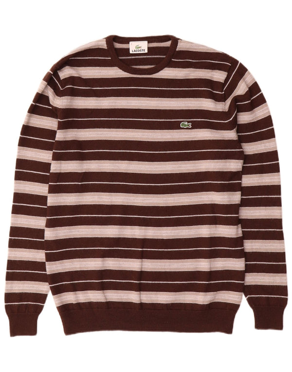 Maglione maglione girocollo da uomo Lacoste taglia 3 piccolo in lana a righe marroni