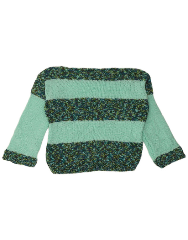 Maglione corto da donna vintage con scollo a barca UK 14 a righe verdi grandi