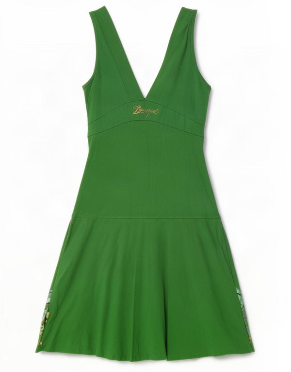 Desigual Abito a palloncino senza maniche da donna UK 8 Piccolo cotone floreale verde