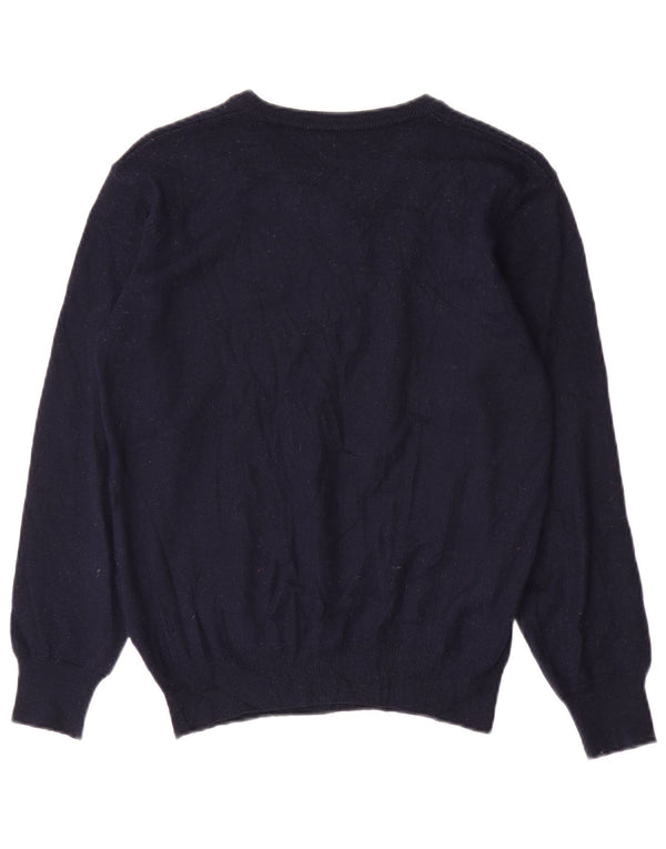 Maglione da donna vintage con scollo a V UK 14 Medio Blu Navy Argyle/Diamante