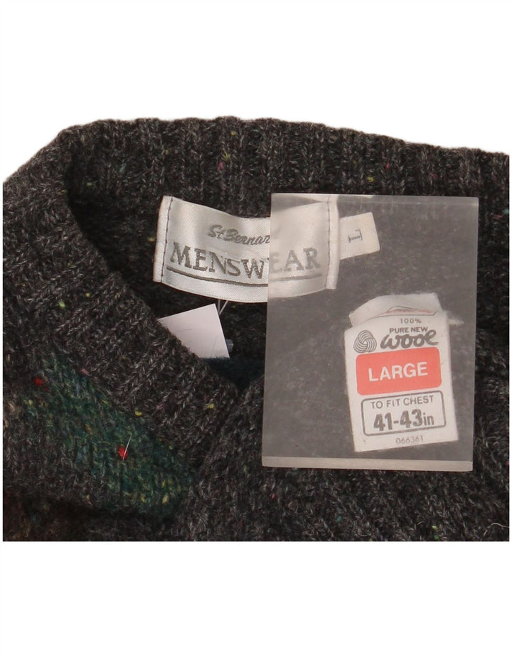 ST. BERNARD Maglione da uomo girocollo grande grigio a rombi/diamante