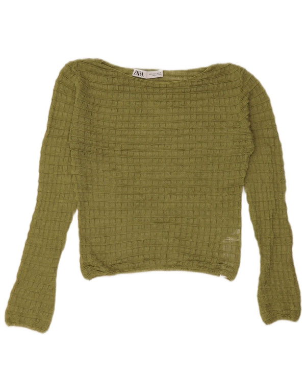 Top corto trasparente da donna Zara in camicetta UK 10 piccola viscosa verde
