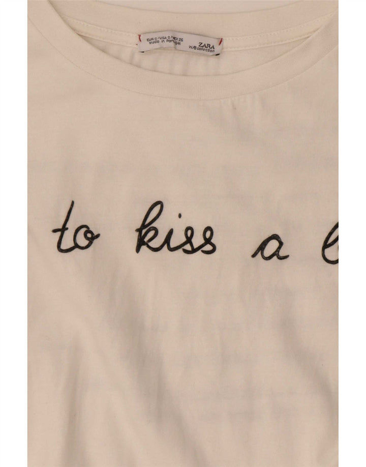 T-shirt grafica oversize da donna Zara UK 10 piccola bianca