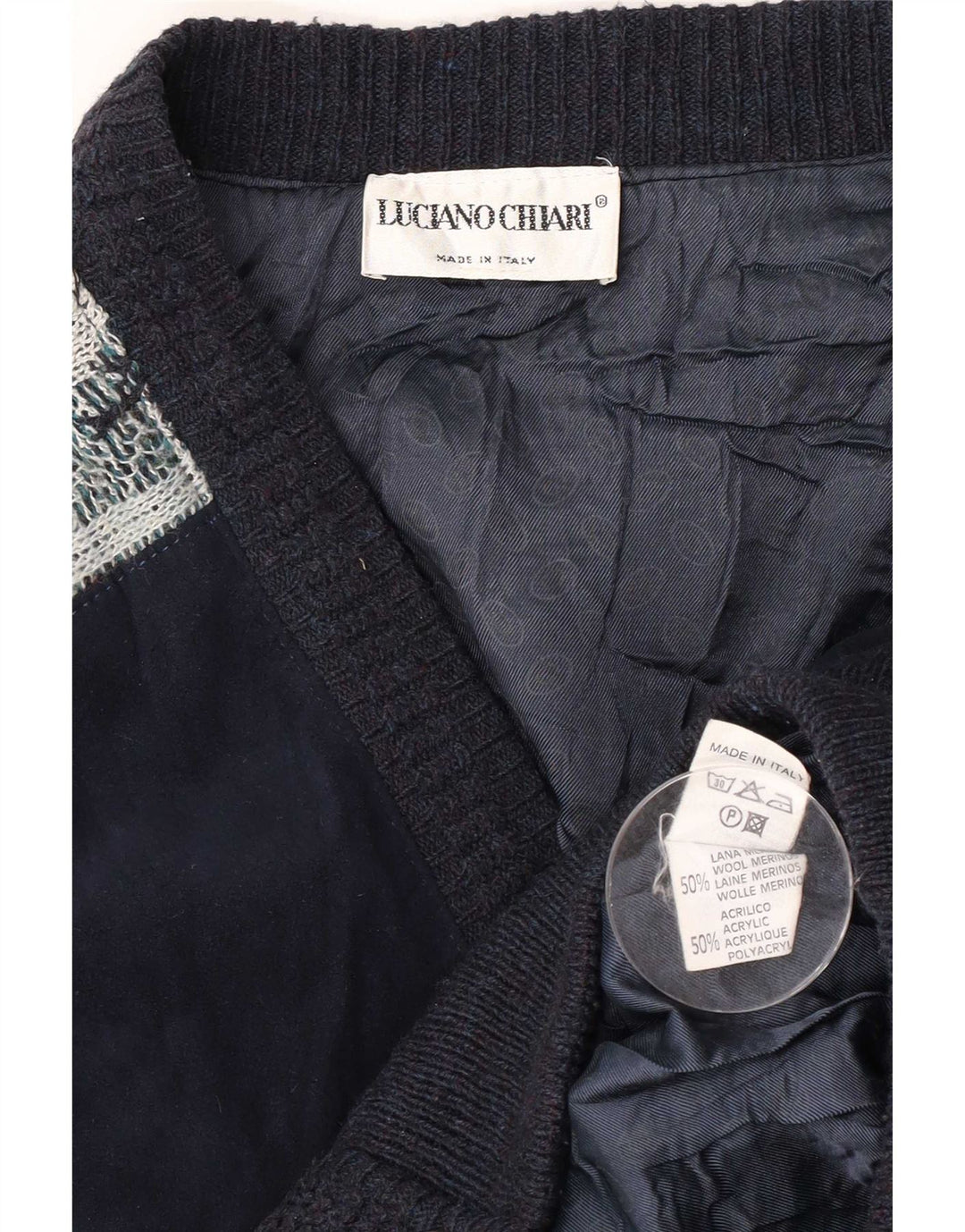 Giubbotto bomber da uomo Luciano Chiari UK 40 Large Blu Navy Argyle/Diamante