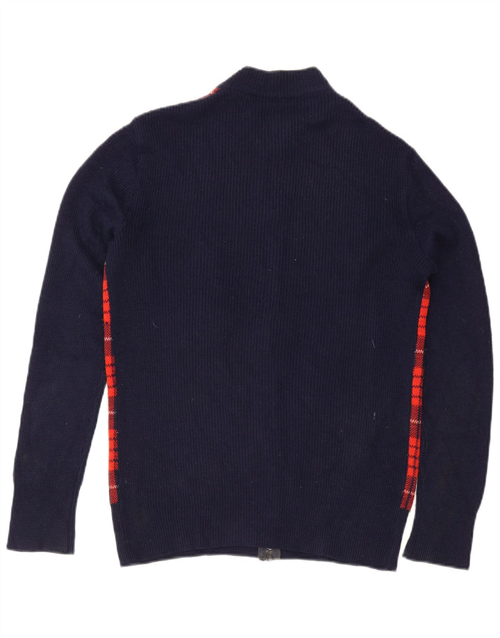 Maglione cardigan vintage da uomo IT 54 XL blu navy a quadri