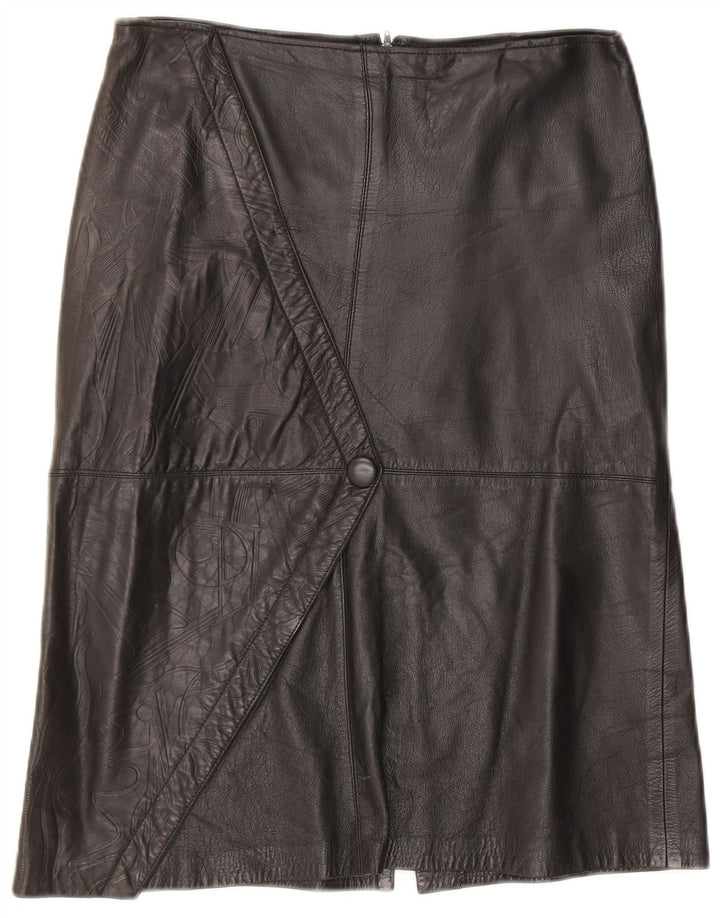 Gonna in pelle vintage da donna W30 media nera