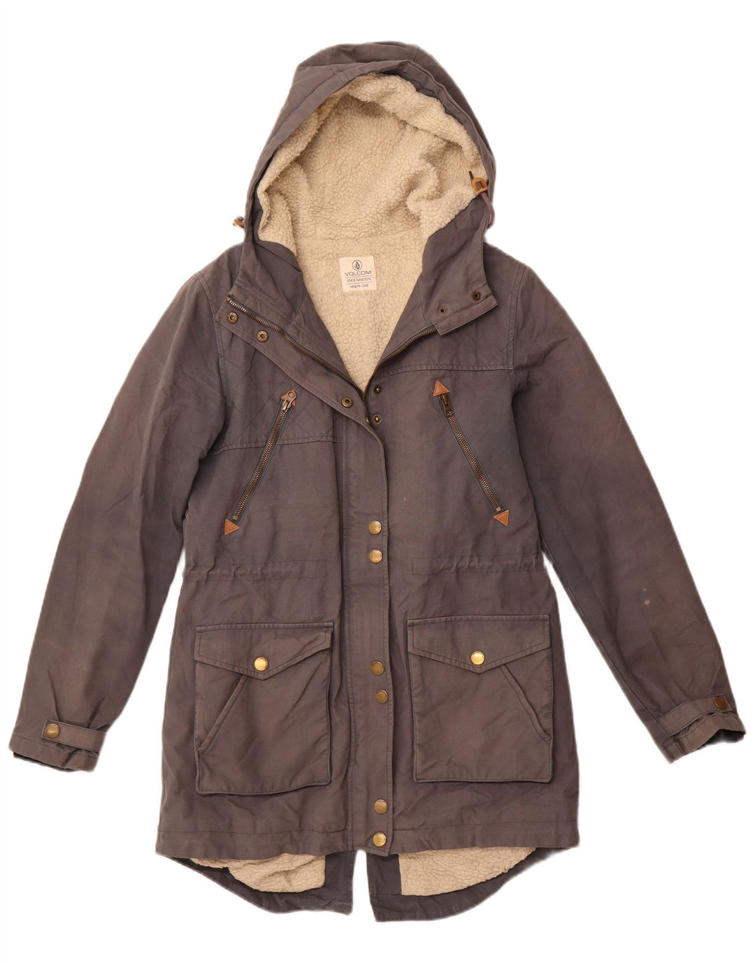 Giacca Parka Sherpa da donna con cappuccio VOLCOM US 10 Large in cotone grigio