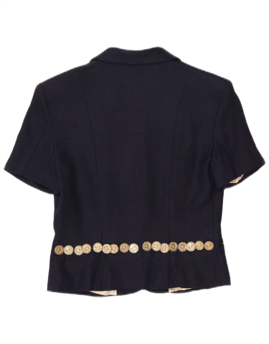 Giacca blazer a maniche corte a 3 bottoni da donna Moschino UK 14 grande blu navy