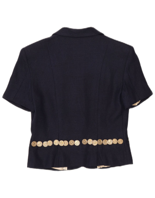 Moschino Womens 3 Button Short Sleeve Blazer Jacket UK 14 Large Navy Blue