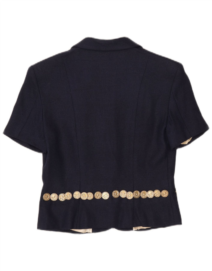 Giacca blazer a maniche corte a 3 bottoni da donna Moschino UK 14 grande blu navy
