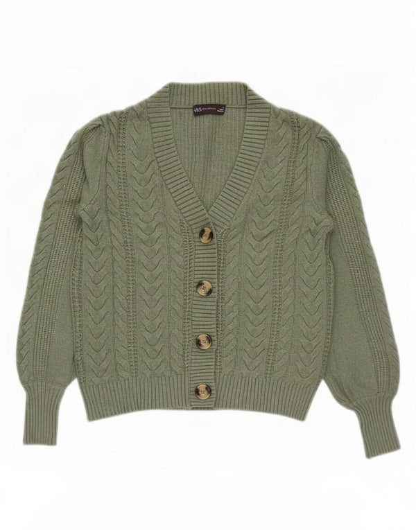 Marks & Spencer Womens Cardigan Sweater UK 10 Small Green Viscose