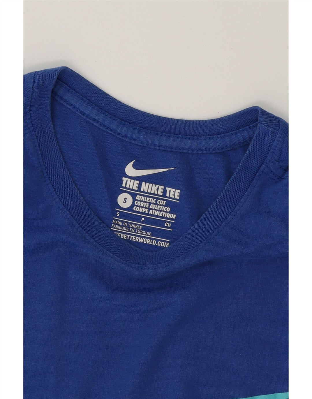 NIKE Mens Athletic Cut Graphic T-Shirt Top Small Blue Cotton Vintage Nike and Second-Hand Nike from Messina Hembry 
