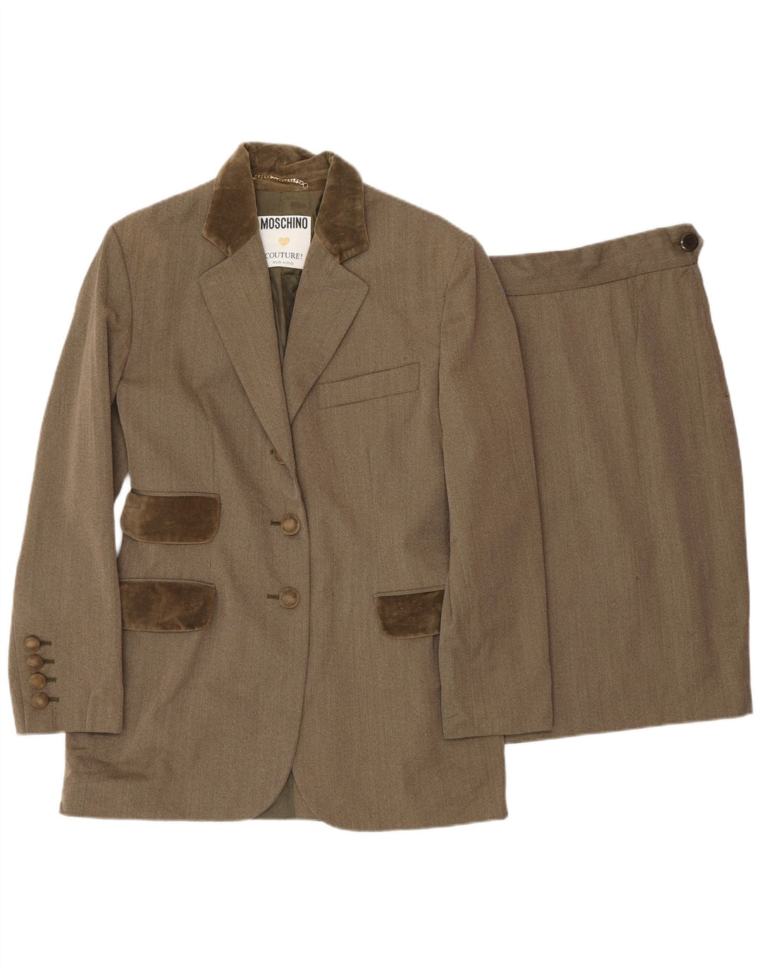 MOSCHINO Set gonna da donna a 3 bottoni in 2 pezzi UK 12 medio W28 marrone classico