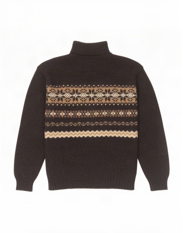 Maglione maglione da donna Benetton con collo alto UK 14 lana Fair Isle nera media