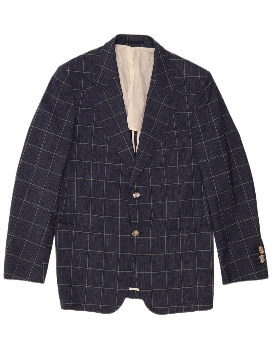 Giacca blazer vintage da uomo a 2 bottoni UK 40 grande lana a quadri blu navy