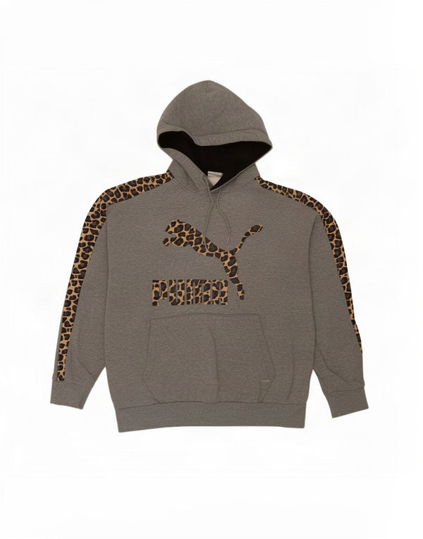 Felpa con cappuccio grafica da uomo Puma in cotone con stampa animalier grigio medio