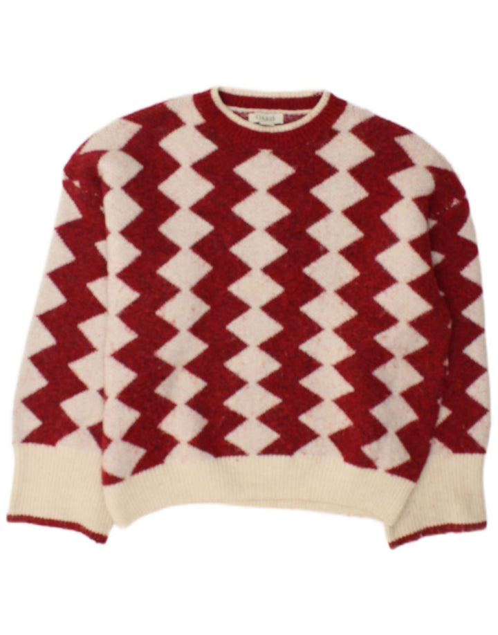Maglione maglione girocollo oversize da donna Oasis UK 10 Piccolo rosso geometrico
