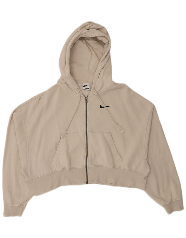 Felpa con cappuccio e zip Nike, vestibilità ampia, da donna, corta, UK 6, XS, cotone beige
