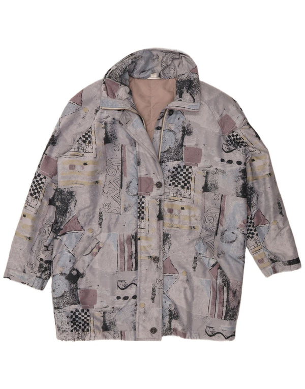 Cappotto vintage da donna oversize con giacca a vento UK 14/16 grande patchwork grigio