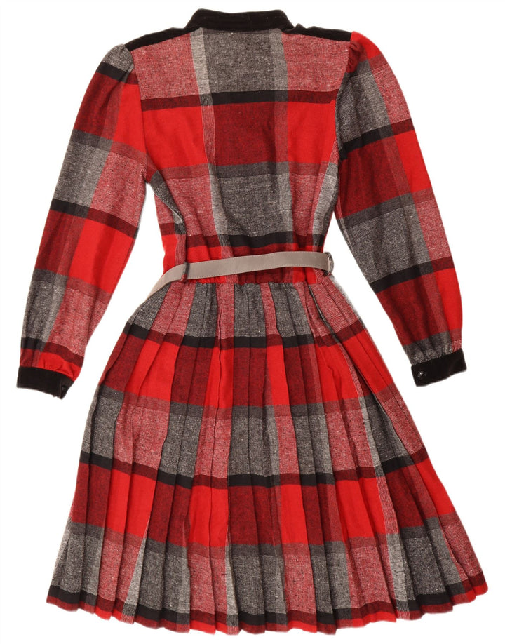 Abito lungo da donna vintage a maniche lunghe IT 46 Acrilico a quadri rossi grandi