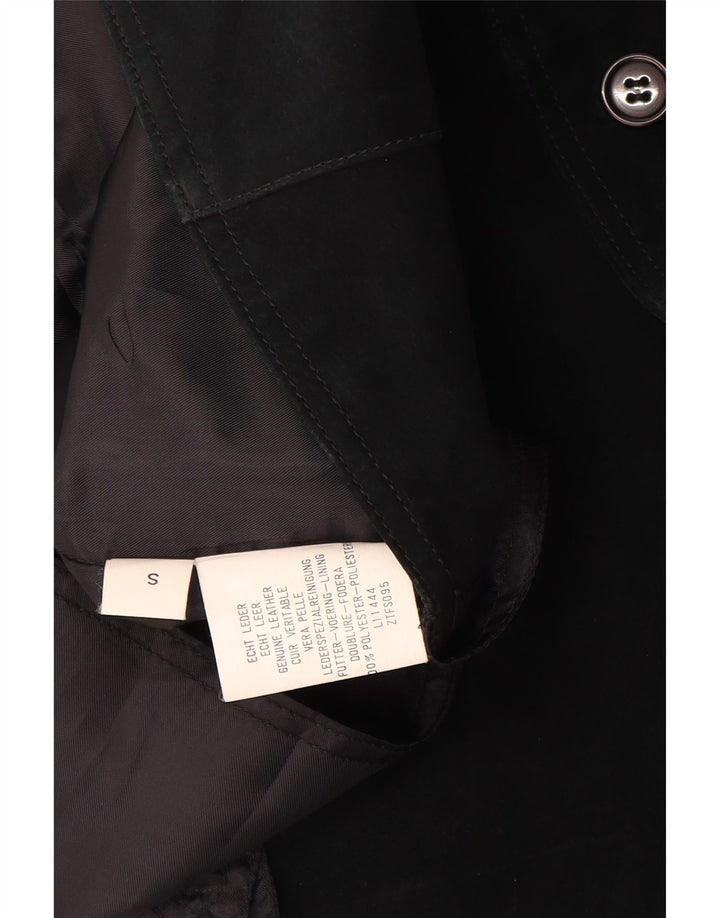 Gilet vintage in pelle scamosciata da donna UK 10 piccolo in pelle nera