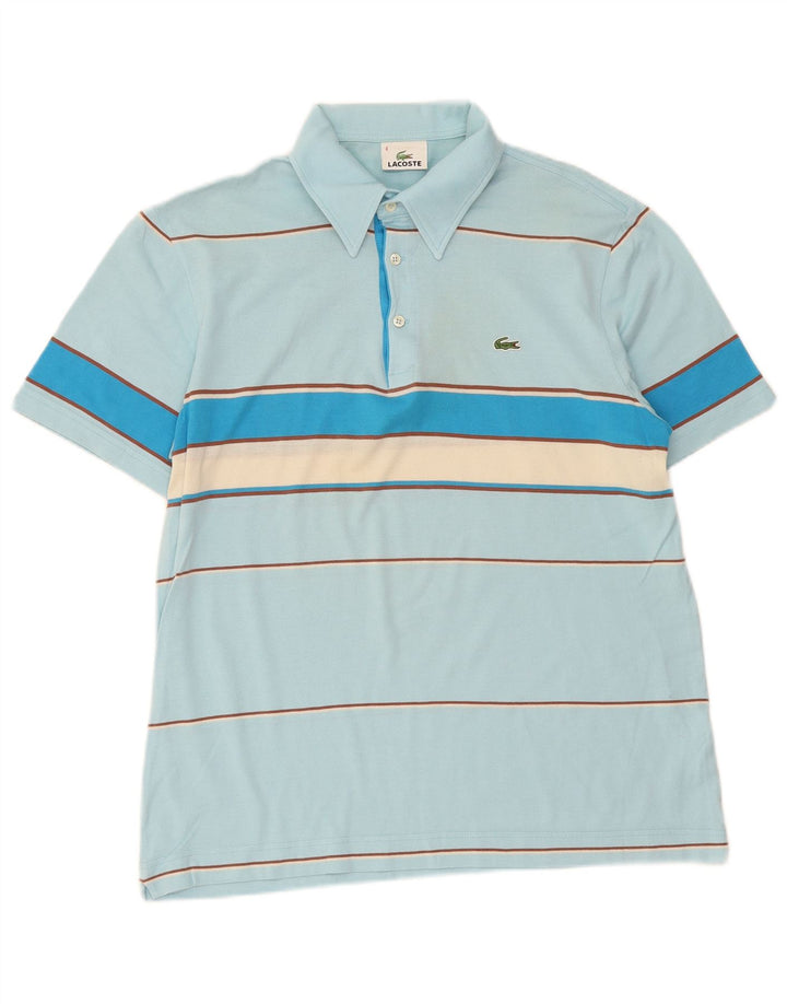 Polo da uomo Lacoste taglia 4 in cotone a righe blu medio