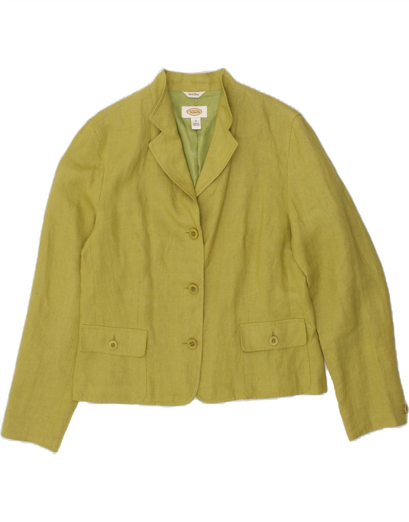 TALBOTS Womens Oversized 3 Button Blazer Jacket UK 10 Small Green Linen Vintage Talbots and Second-Hand Talbots from Messina Hembry 