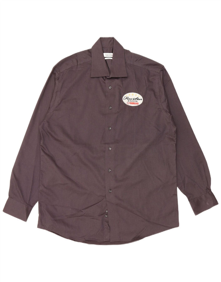 CALVIN KLEIN Camicia da uomo taglia 15 1/2 16 Cotone maculato grigio medio