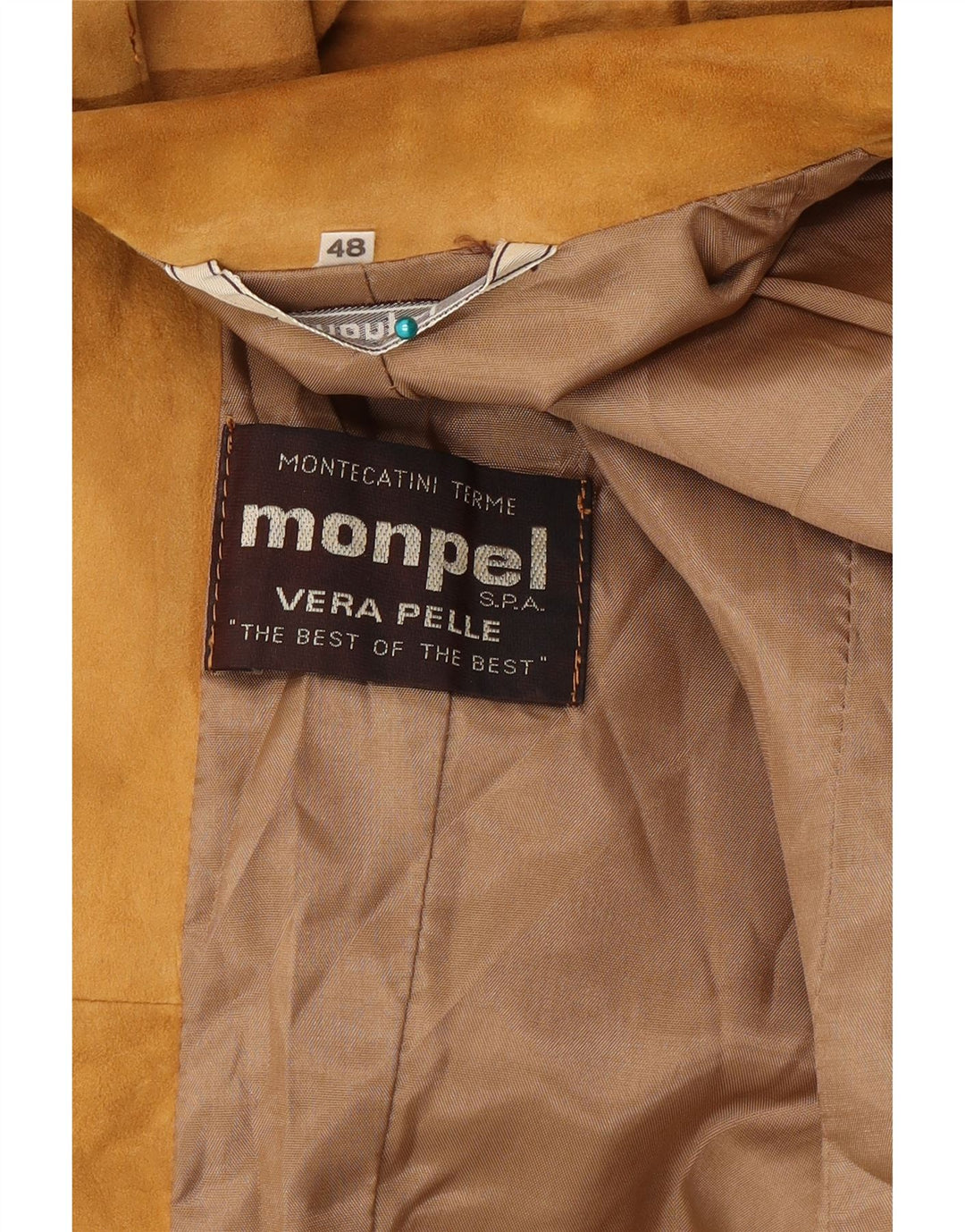 Giacca blazer in pelle scamosciata da donna a 2 bottoni Monpel IT 48 XL in pelle beige