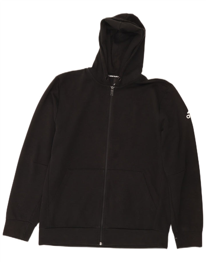 Maglione con cappuccio e zip da uomo Adidas grande in poliestere nero