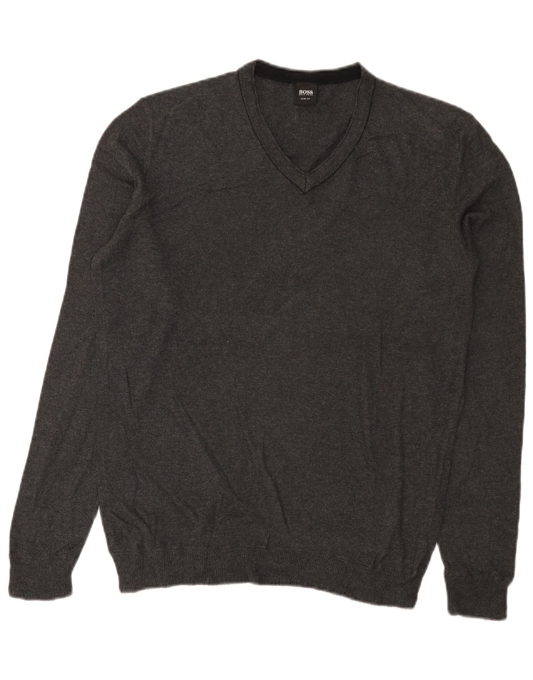 Hugo Boss Maglione da uomo slim fit con scollo a V in cotone grigio medio