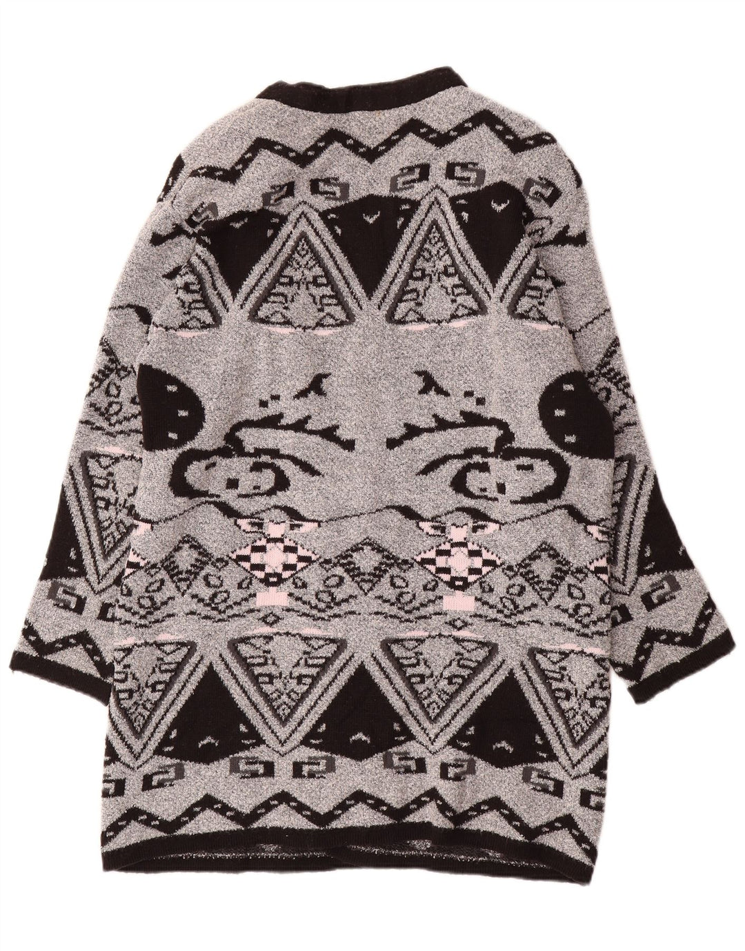 Maglione cardigan aperto lungo da donna VINTAGE EU 44 XL Grigio geometrico