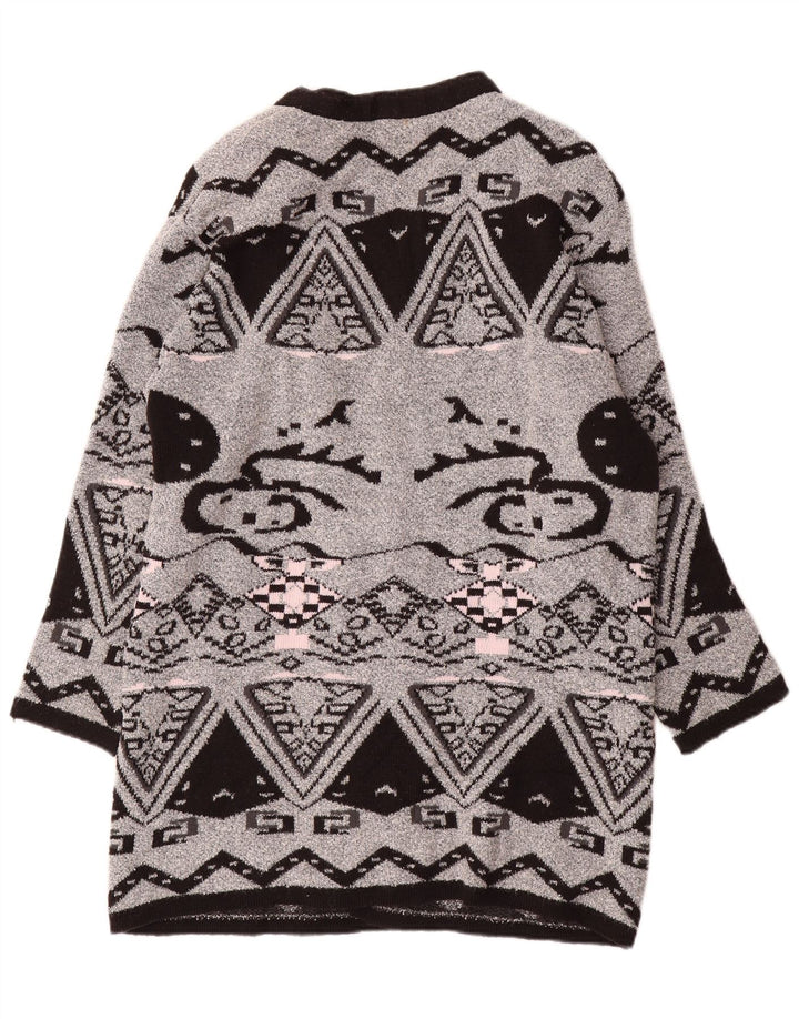 Maglione cardigan aperto lungo da donna VINTAGE EU 44 XL Grigio geometrico