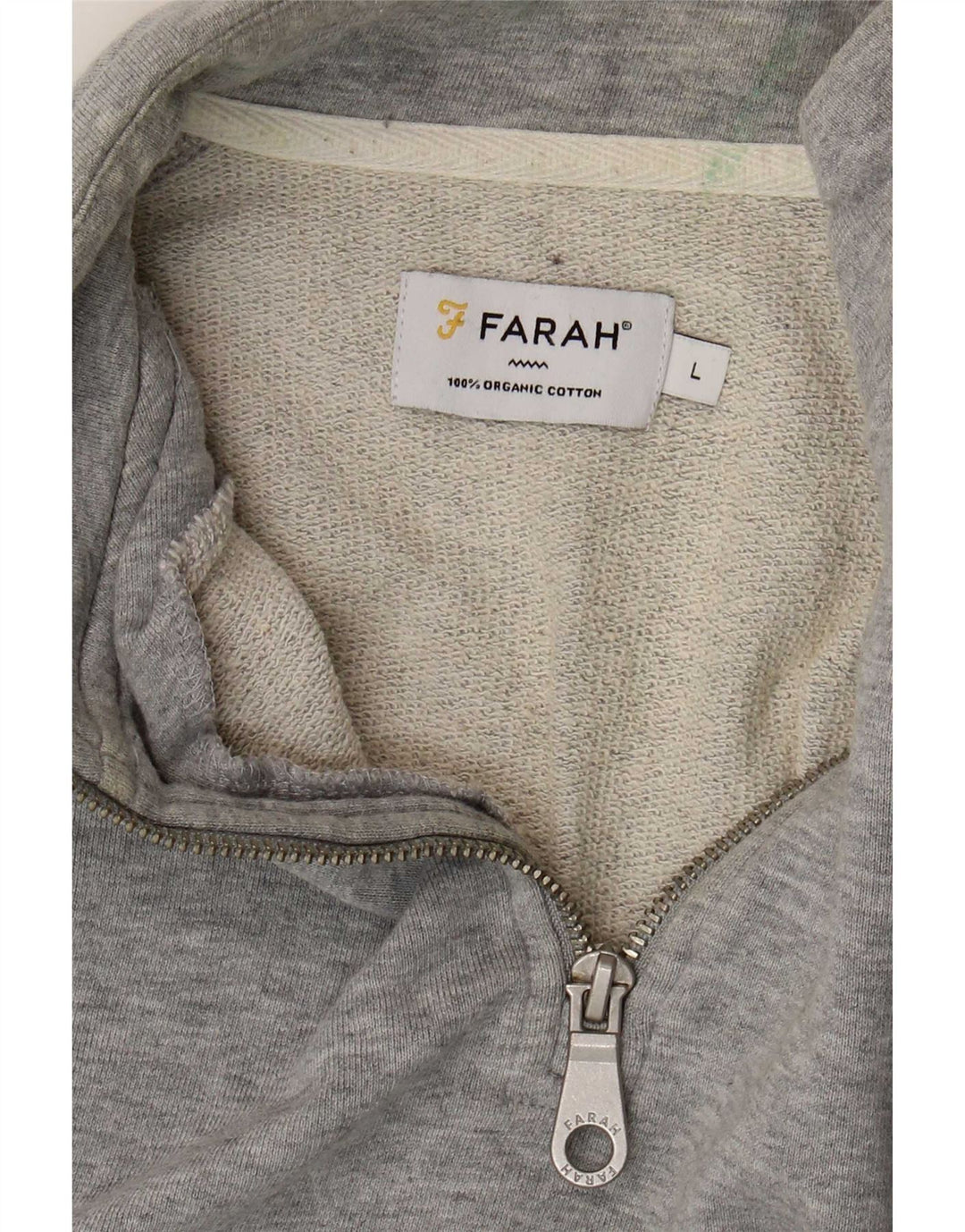 Felpa da donna con collo con zip Farah, maglione, UK 16, grande cotone grigio