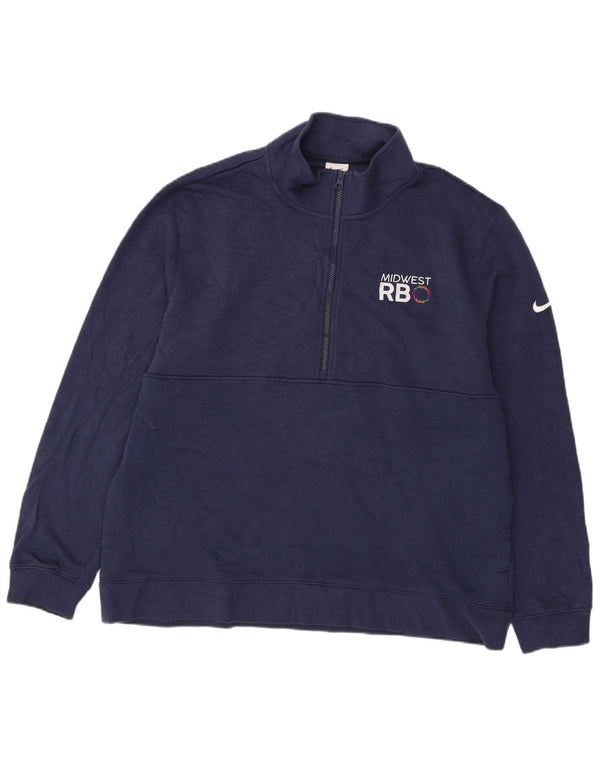 Felpa Nike da uomo con collo con zip grafica, maglione 2XL, cotone blu navy