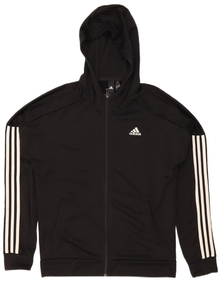 Maglione con cappuccio e zip Adidas da uomo in poliestere nero medio