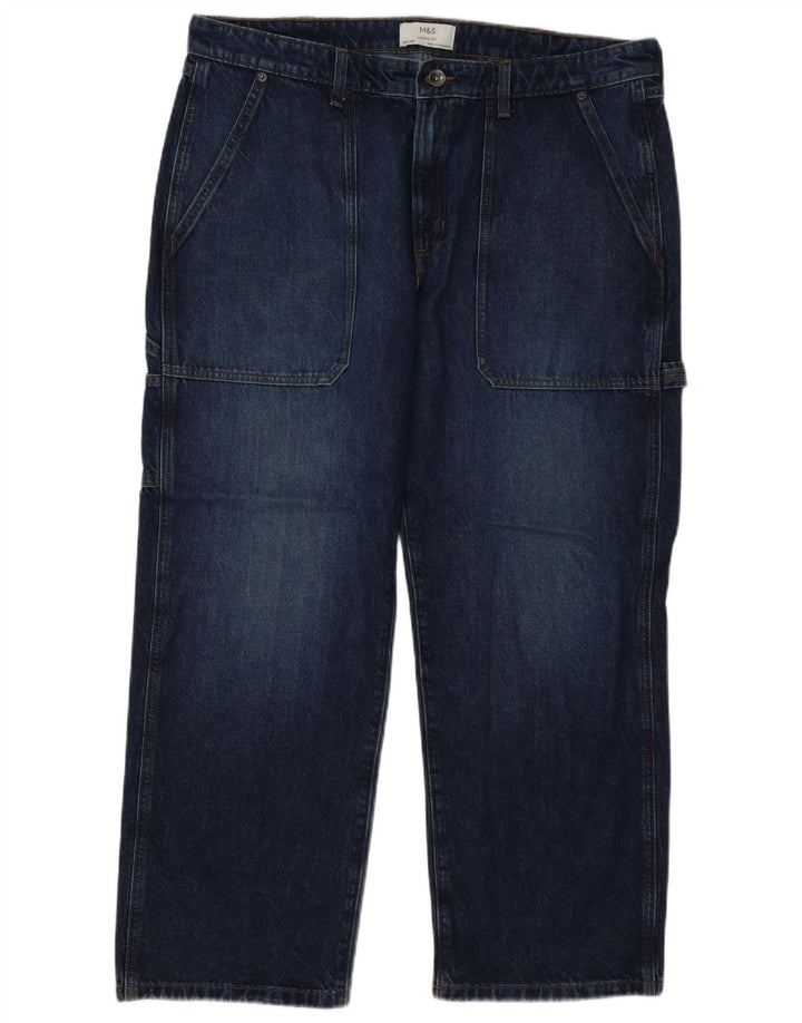 Jeans larghi cargo da uomo Marks & Spencer W38 L29 cotone blu navy