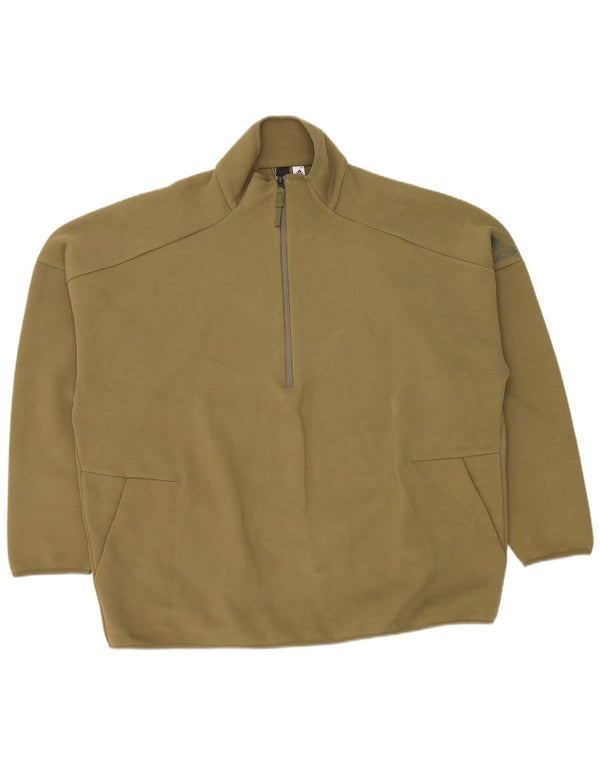 Felpa ADIDAS da uomo con zip e collo, maglione XL, cotone kaki