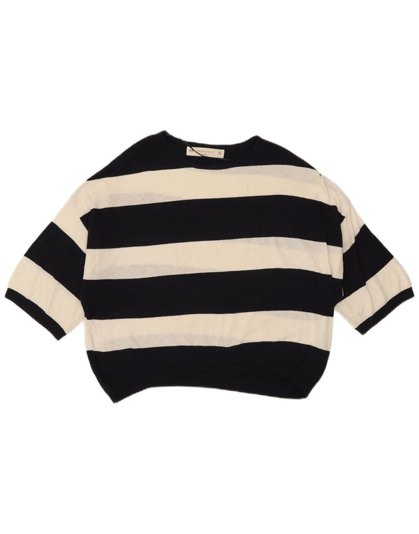 Top Zara da donna, camicetta oversize a mezza manica, UK 12, a righe bianche medie