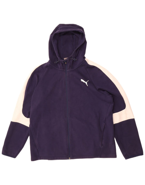 Felpa con cappuccio e zip da uomo Puma 2XL in cotone color block blu navy