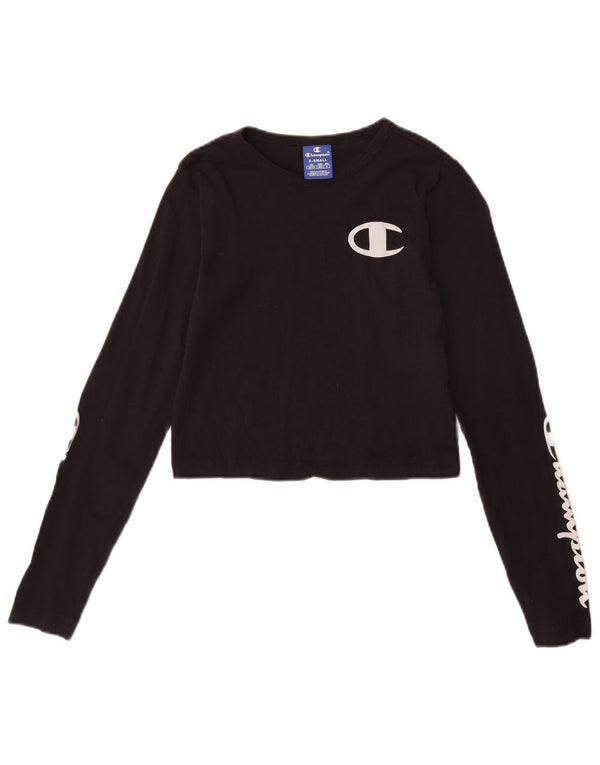 Top corto con grafica Champion per ragazze, manica lunga, 5-6 anni, XS, cotone nero