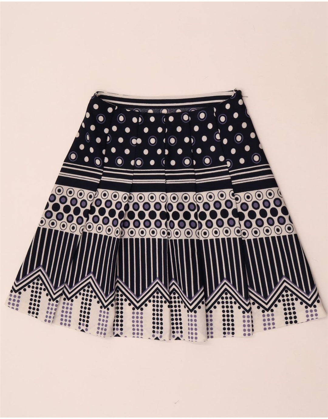 Gonna a pieghe vintage da donna W28 media blu navy geometrica