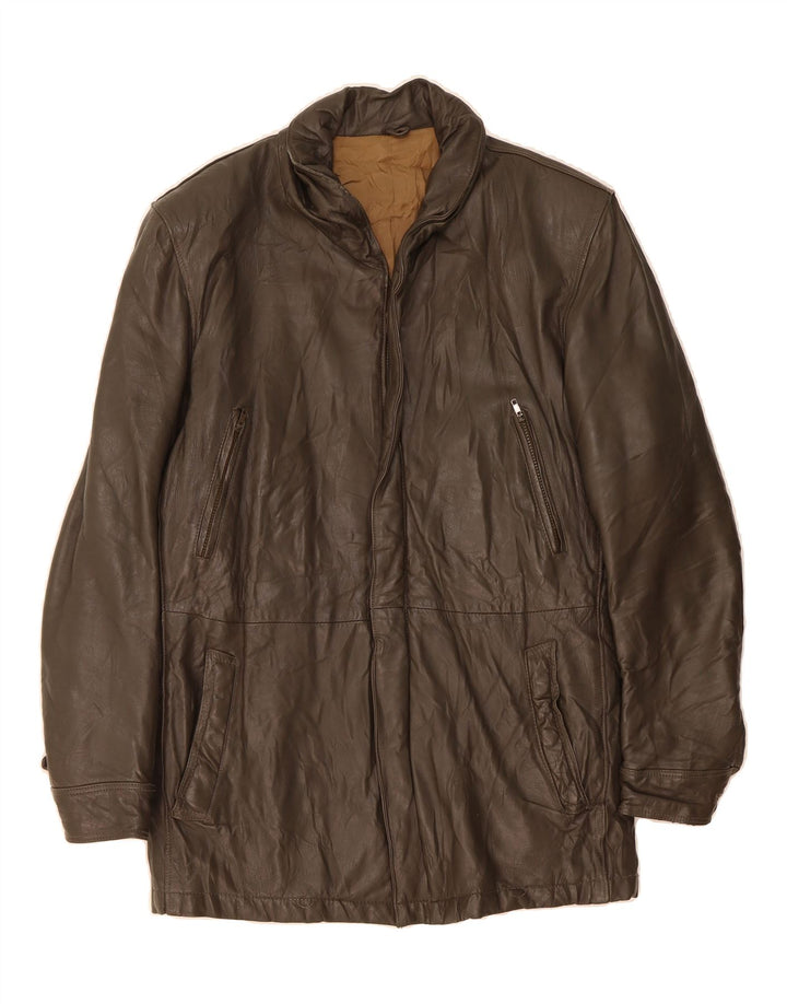 MARCOS Mens Leather Jacket IT 48 Medium Brown Vintage Marcos and Second-Hand Marcos from Messina Hembry 