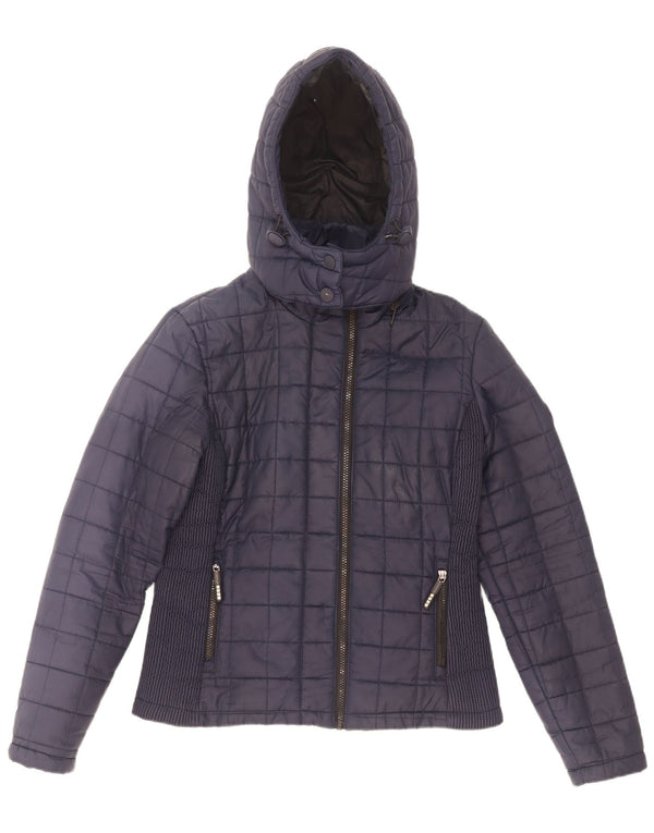 Giacca imbottita con cappuccio da donna Superdry UK 12 medio blu navy poliestere