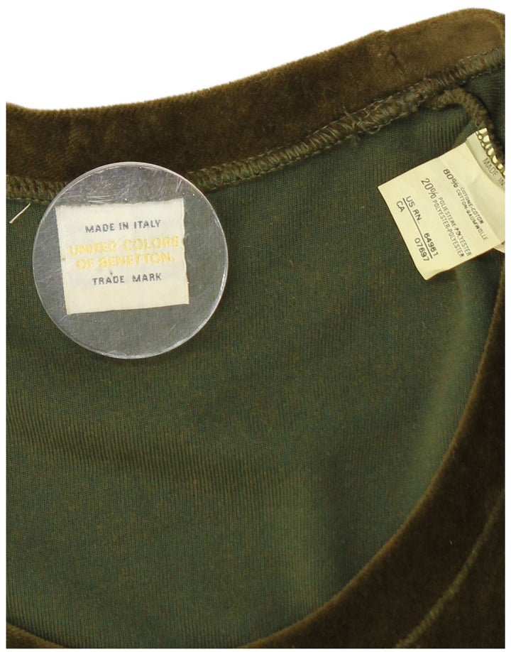 BENETTON Abito aderente in velluto a maniche lunghe da donna UK 8 piccolo cotone verde