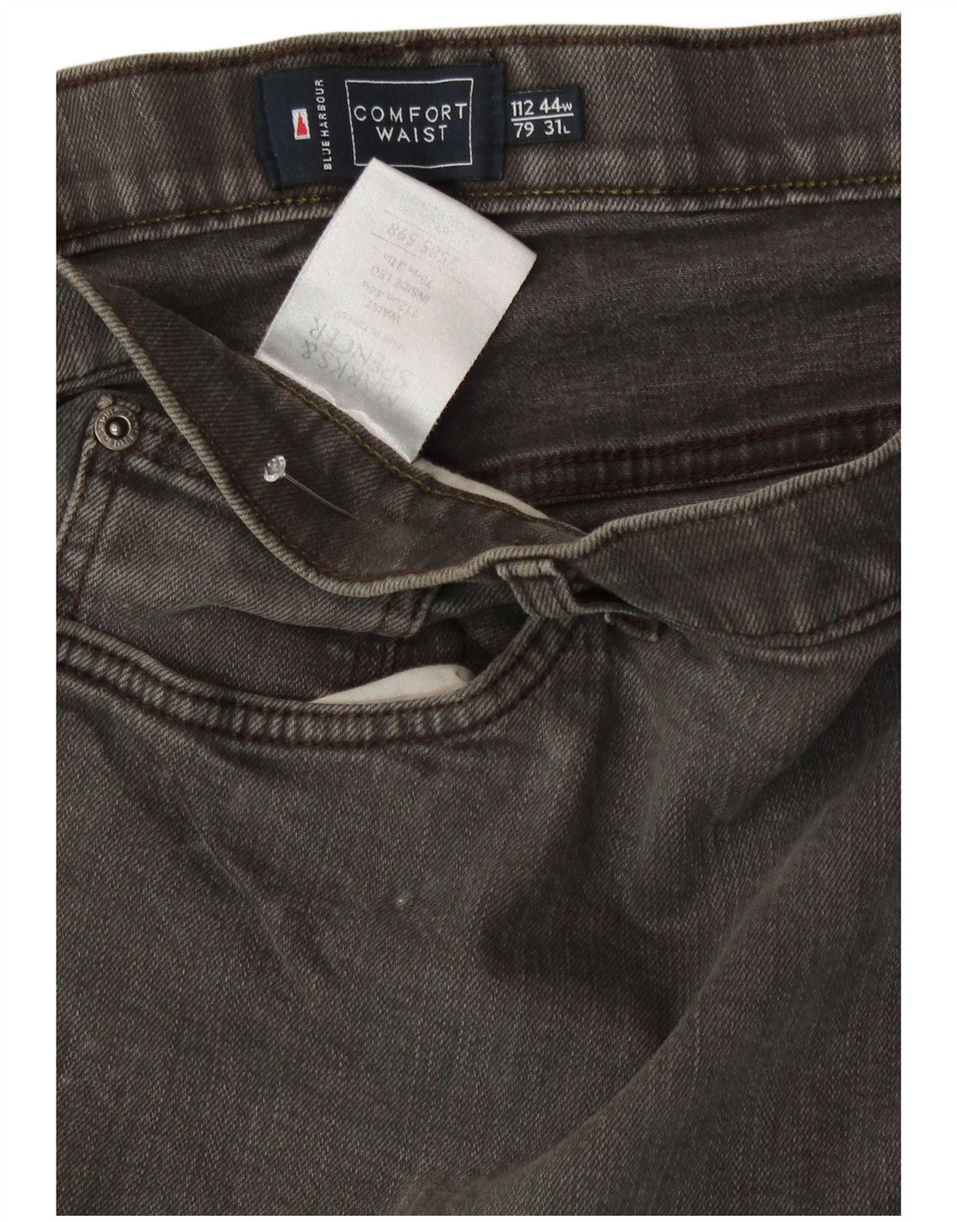 Jeans dritti da uomo Marks & Spencer vestibilità comoda W44 L31 cotone grigio