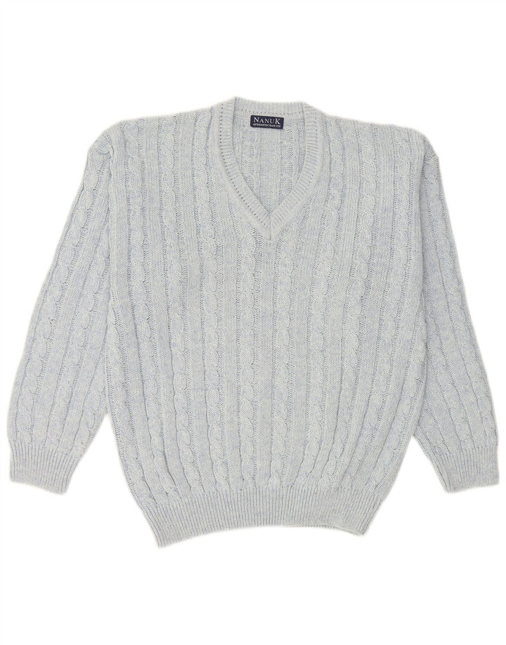 Maglione da uomo con scollo a V Nanuk in cotone blu medio