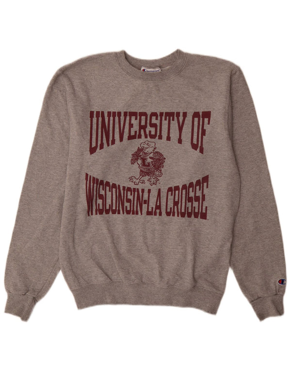 Felpa grafica Champion da uomo dell'Università del Wisconsin, piccola grigia